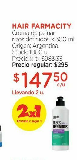 Farmacity Crema de peinar hair farmacity rizos definidos x 300 ml oferta