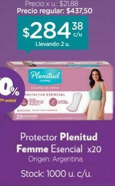 Farmacity Protectores para incontinencia plenitud femme ultra leve x 20 un oferta