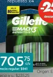 Farmacity Cartuchos para afeitar gillette mach3 sensitive x 4 un oferta