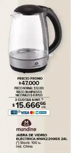 Carrefour Mandine jarra de vidrio eléctrica mwk2200gs oferta