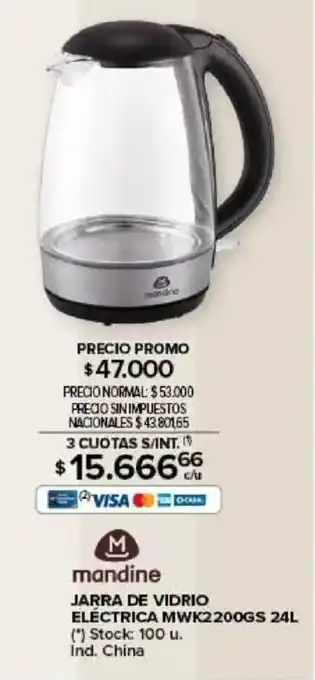 Carrefour Mandine jarra de vidrio eléctrica mwk2200gs oferta