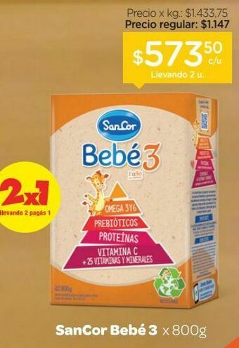 Farmacity Leche infantil polvo sancor bebé 3 sabor original 1 a 3 años x 800 g oferta