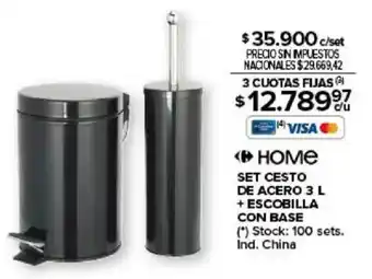Carrefour Set cesto de acero + escobilla con base oferta