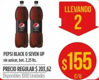 Supermercados Vea Pepsi Black o Seven Up Sin Azúcar, bot. 2.25 lts. oferta