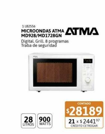 Cetrogar Microondas Atma Md928 Md1728gn oferta