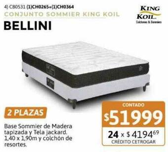 Cetrogar Conjunto Sommier King Koil Bellini oferta