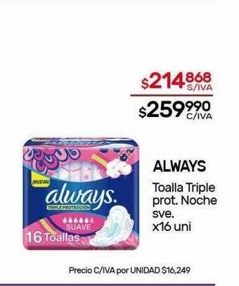 Nini Mayorista Always Toalla Triple Prot. Noche Sve. oferta