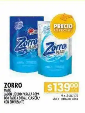 Zorro Matic Jabón Líquido Para La Ropa Doy Pack Clásico Con Suavizante
