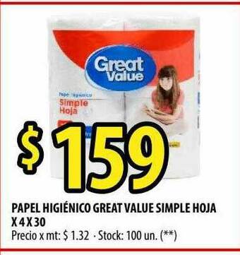 Punto Mayorista Papel Higiénico Great Value Simple Hoja oferta