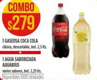 Supermercados Vea 1 Gaseosa Coca Cola Clásica, Descartable, Bot. 2.5 Lts. + 1 Agua Saborizada Aquarius 2.25 lts. Combo oferta