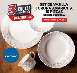 Supermayorista Vital Set de vajilla corona amaranta oferta