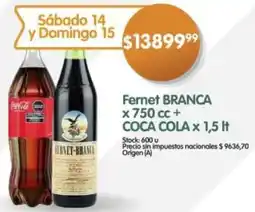 Supermercados Buenos Días Branca fernet + coca cola oferta