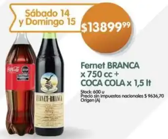 Supermercados Buenos Días Branca fernet + coca cola oferta