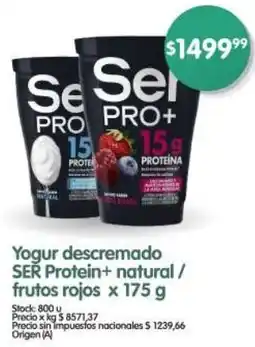 Supermercados Buenos Días Ser Pro+ yogur descremado protein+ natural / frutos rojos oferta