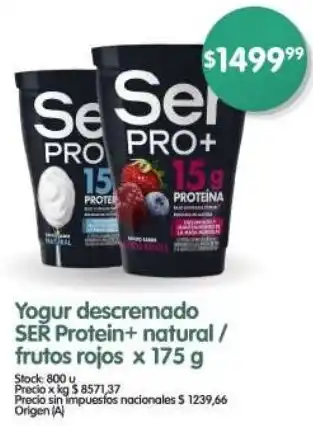 Supermercados Buenos Días Ser Pro+ yogur descremado protein+ natural / frutos rojos oferta