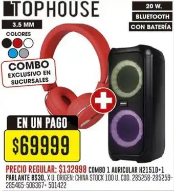 Coto TOPHOUSE Combo 1 auricular h2151d+1 parlante bs30 oferta