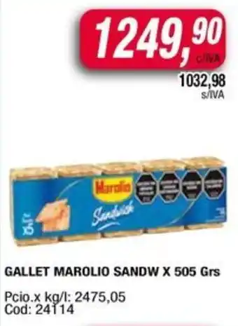 Maxiconsumo Marolio sandwich gallet oferta
