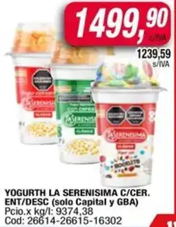 Maxiconsumo La serenisima yogurth c/cer. ent/desc oferta