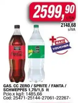 Maxiconsumo Cc zero / sprite / fanta / schweppes gas. oferta