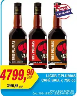 Maxiconsumo Tres plumas licor café sab. oferta