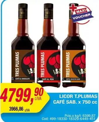 Maxiconsumo Tres plumas licor café sab. oferta