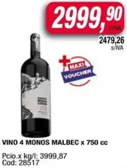 Maxiconsumo 4 monos vino malbec oferta