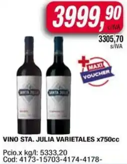 Maxiconsumo Sta. julia vino varietales oferta