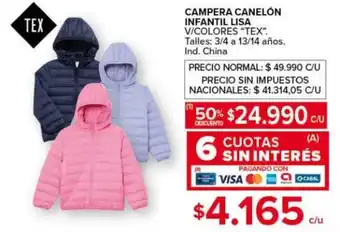 Carrefour Tex campera canelón infantil lisa oferta