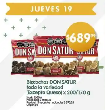 Supermercados Buenos Días Bizcochos DON SATUR toda la variedad oferta