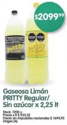 Supermercados Buenos Días Pritty gaseosa limón regular/ sin azúcar oferta