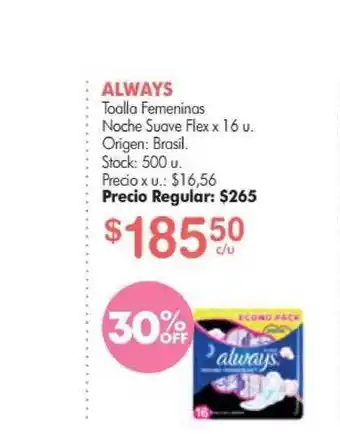 Simplicity Always Toalla Femeninas Noche Suave Flex x 16u oferta