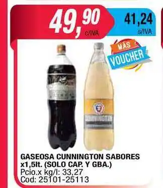 Maxiconsumo Gaseosa Cunnington Sabores x 1,5lt (Solo Cap Y GBA.) oferta