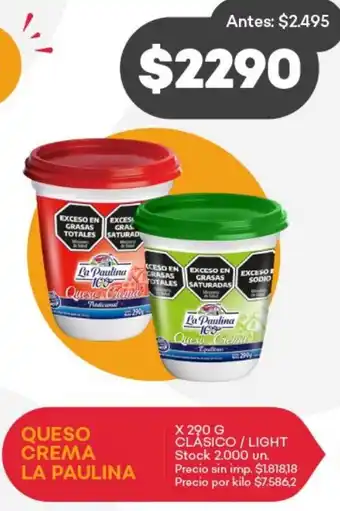 Supermercados Tadicor La paulina queso crema oferta
