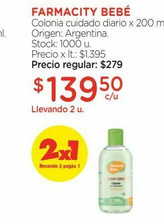 Farmacity Colonia farmacity bebé cuidado diario con glicerina x 200 ml oferta