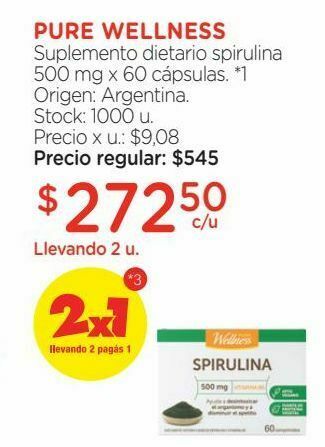 Farmacity Suplemento dietario wellness spirulina pure x 500 g x 60 un oferta