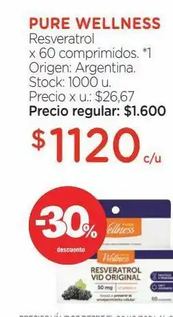 Suplemento dietario pure wellness resveratrol vid x 500 g x 60 comprimidos