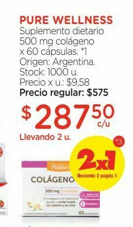 Farmacity Suplemento dietario pure wellness colágeno x 500 g x 60 un oferta