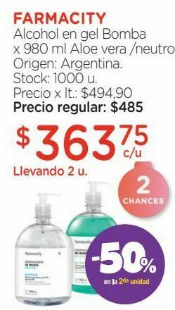 Farmacity Alcohol etílico farmacity en gel bactericida x 980 ml oferta