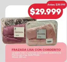 Supermercados Tadicor Frazada lisa con corderito queen oferta