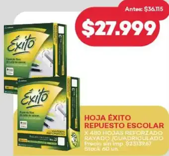 Supermercados Tadicor Éxito hoja repuesto escolar oferta