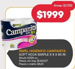 Supermercados Tadicor Campanita higiénico papel soft hoja simple oferta
