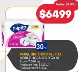 Supermercados Tadicor Felpita papel higiénico doble hoja oferta