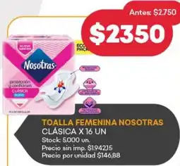 Supermercados Tadicor Nosotras toalla femenina clásica oferta