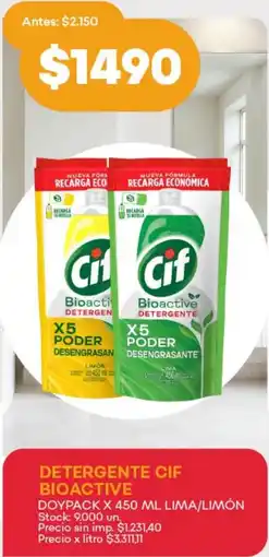 Supermercados Tadicor Cif detergente bioactive oferta