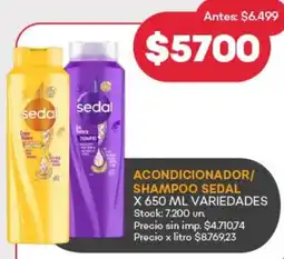 Supermercados Tadicor Sedal acondicionador/ shampoo oferta