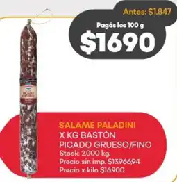 Supermercados Tadicor Paladini salame bastón oferta