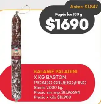 Supermercados Tadicor Paladini salame bastón oferta