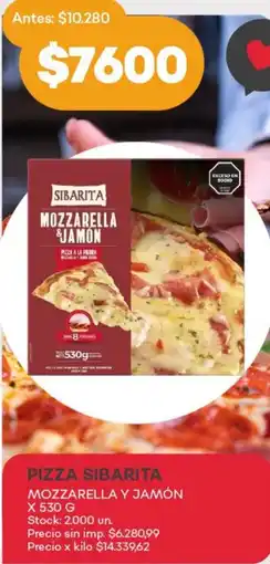 Supermercados Tadicor Sibarita pizza mozzarella y jamón oferta