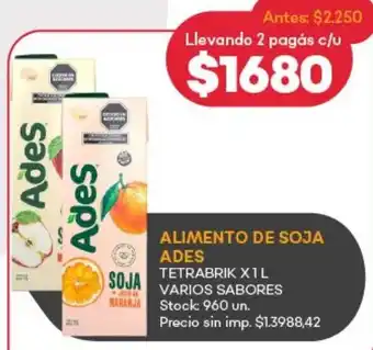 Supermercados Tadicor Ades alimento de soja tetrabrik oferta