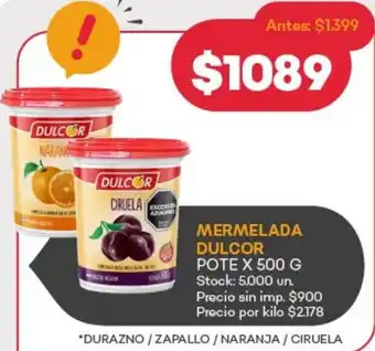 Supermercados Tadicor Dulcor mermelada pote oferta